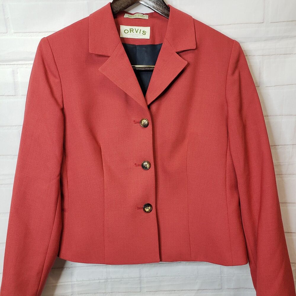 VTG Orvis Karen Blazer 8P Rust Burnt Orange Crop Wool Blend Suit Jacket 8 Petite - Picture 2 of 10